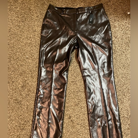 Express New Black Gray Shiny Coated Boot Mid Rise Editor Size 14R Pants Straight - Picture 3 of 13